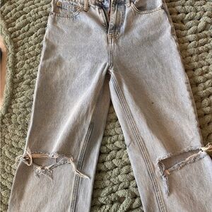 Princess Polly Light Blue Distressed Straight Leg Jeans